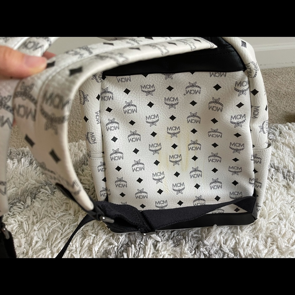 MCM White Logo Studded Leather Mini Backpack - Picture 4 of 6